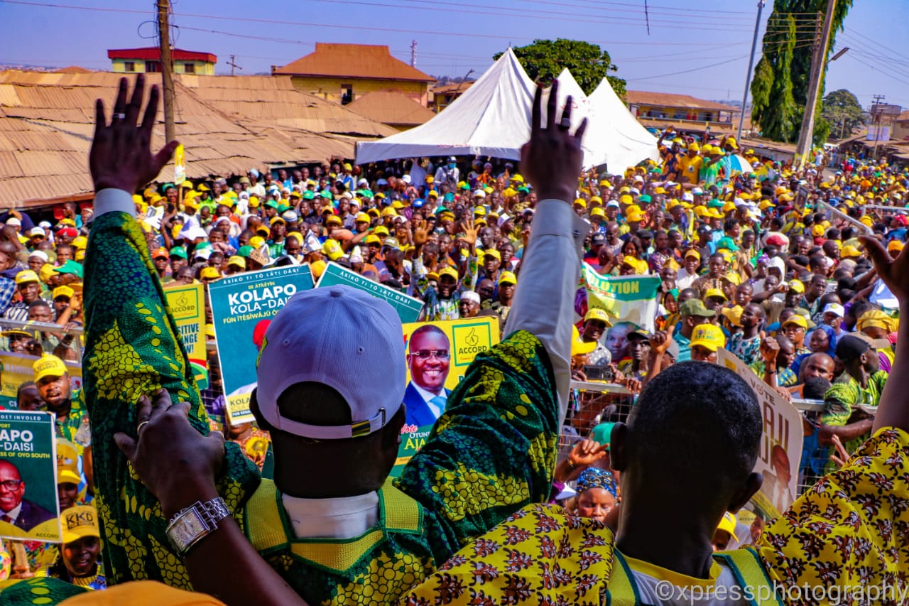 Oyo: Mammoth crowd as Accord governorship candidate, Adelabu flags off campaign in grand style